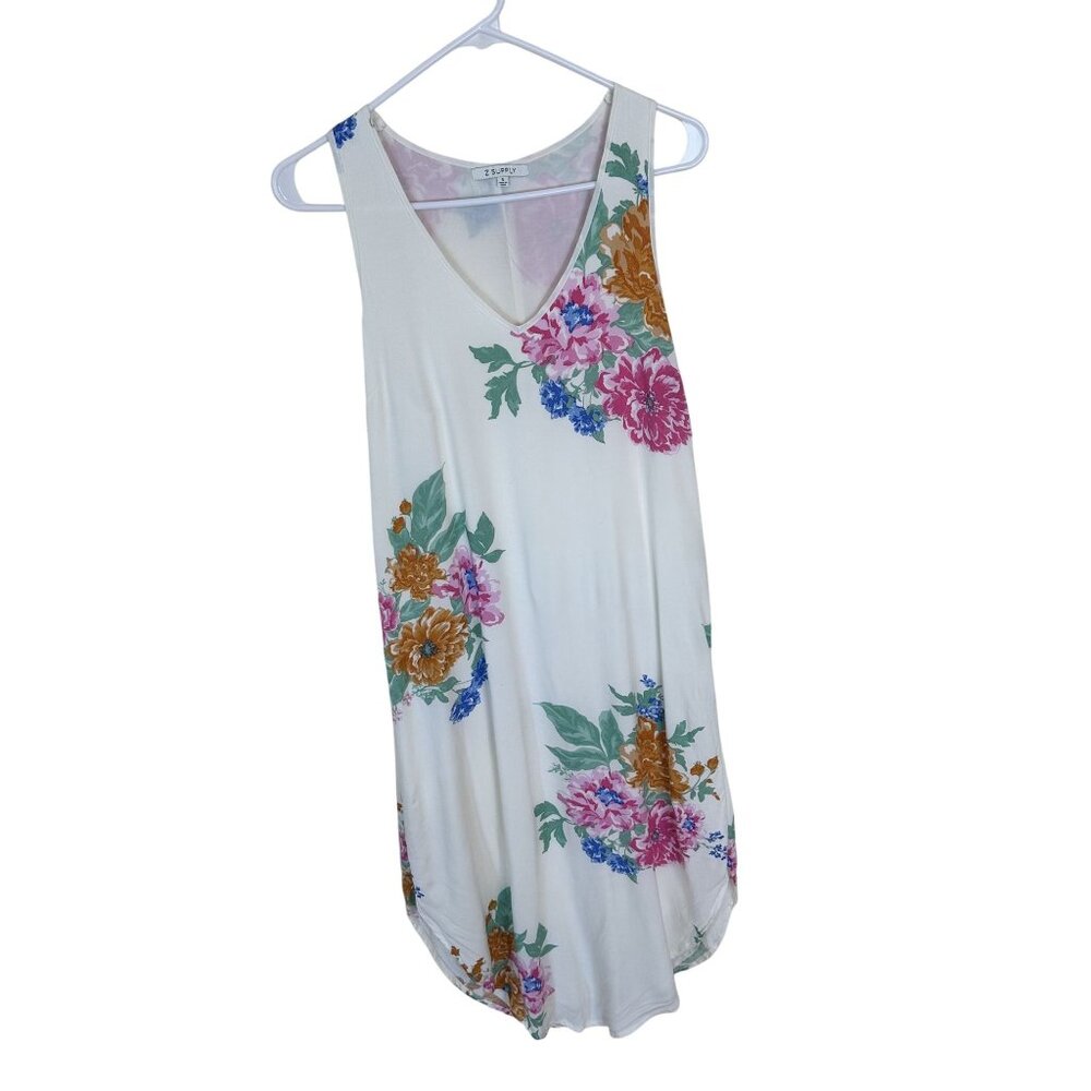 Z Supply White Floral Midi Dress with Pink, Green & Gold Accents